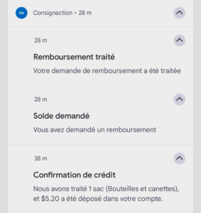 Appli consignaction, notification